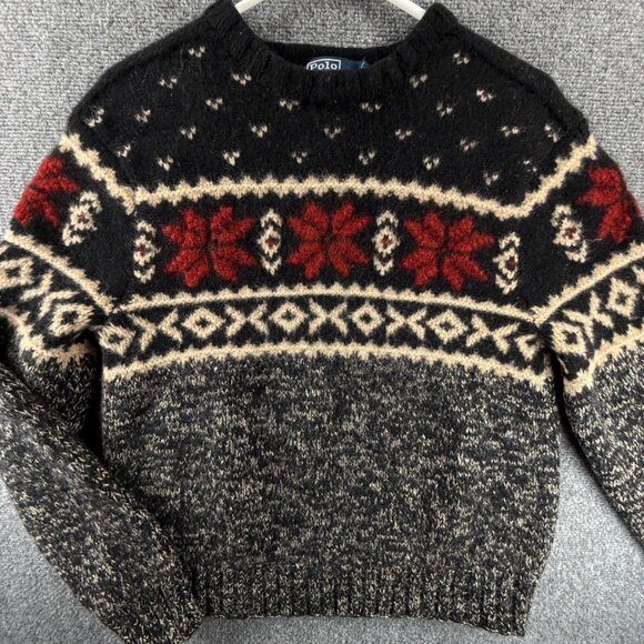 VTG Polo Ralph Lauren Hand Knit Silk Lambswool Wool Sweater Fair Isle Christmas